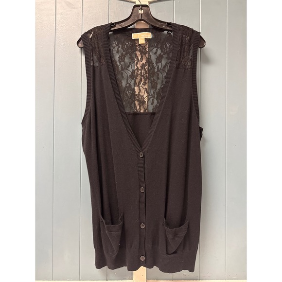 Michael Kors Black Button Front Sweater Vest w/ Lace Back XL - Picture 1 of 4